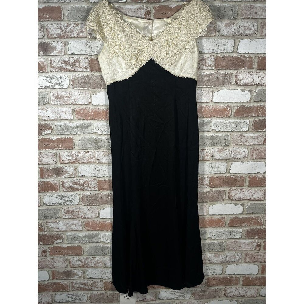 Vintage 90s Scott McClintock 10 Black‎ Cream Empire Lace Cut Out Dress Victorian